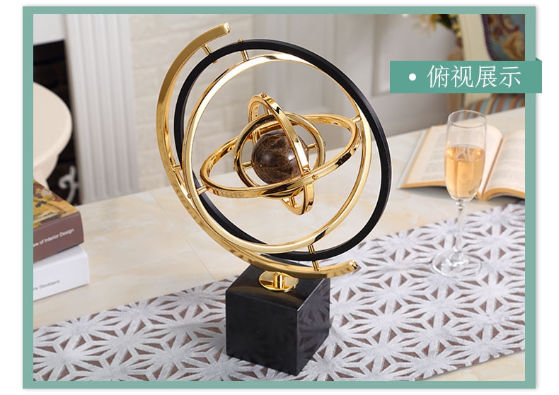 Home Decor Accessories Brown Marble Ball Enclosed In Metal Figurine Living Room Ornament Objects Office Marble Christmas Gift