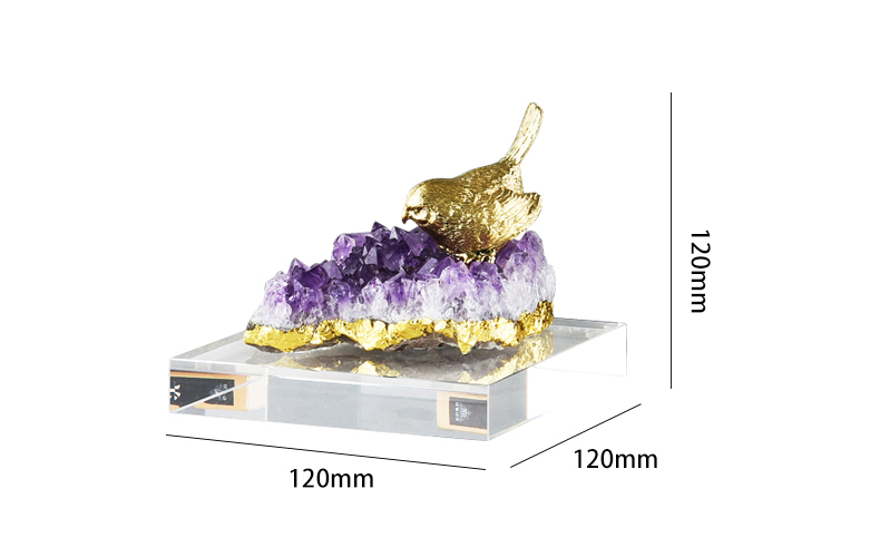 Home Decor Accessories Gold Brass Bird Stand Natural Pureple Crystal Stone Ornament Decor Living Room Office Objects Gifts