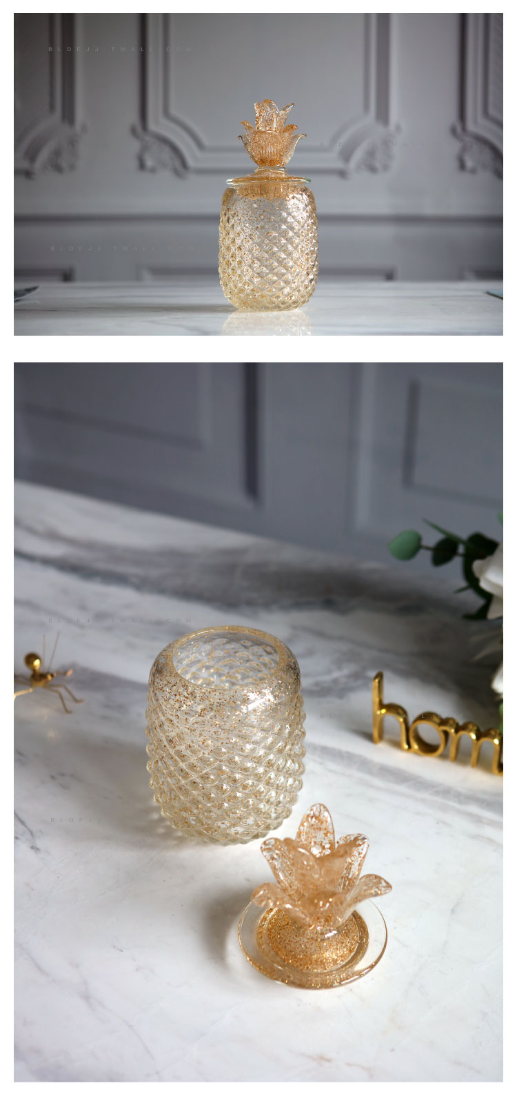 Nordic Luxury Glass Ornaments Birdie Pineapple Golden Glass Storage Tank Storage Jar Candy Jar Home Desktop Decor Accessories