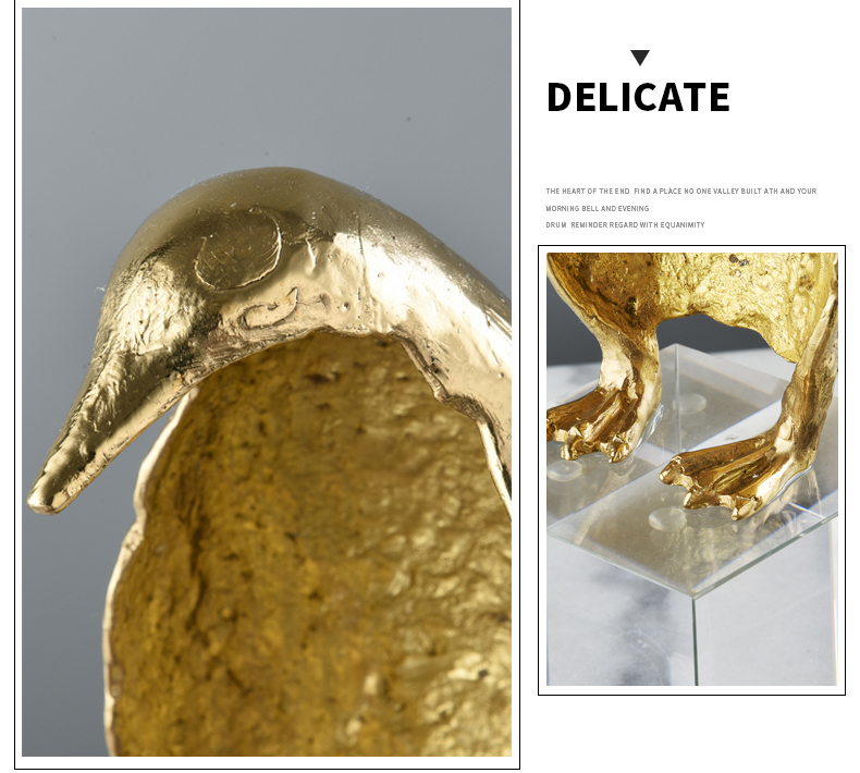 Modern Gold Brass Standing Penguin Ormanment Home Crystal Art Crafts Living Room Hotel Decor Objects Office adornos para casa