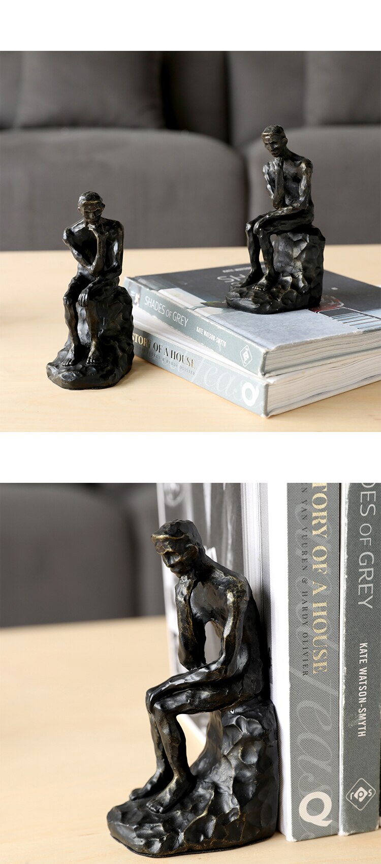 Nordic Style Metal Thinker Character Luxury Bookend Sculpture Modern Art For Home Ornaments Decoration Accessories Figurine