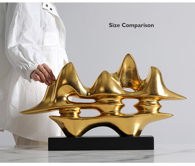 Luxtry Plating Matte Gold Endless Mountain Art Statue Home Ceramic Crafts Living Room Decor Objects Office Sculpture Accessories