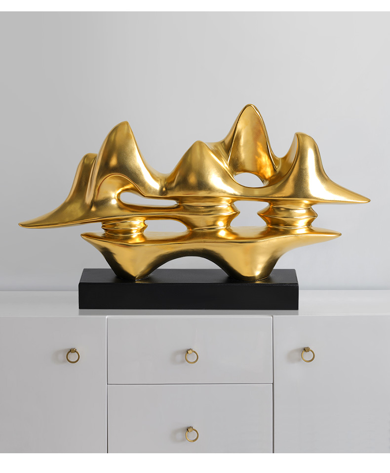 Luxtry Plating Matte Gold Endless Mountain Art Statue Home Ceramic Crafts Living Room Decor Objects Office Sculpture Accessories