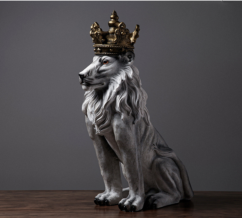 Modern Large Floor King Of The Forest 80cm Statue Ornaments Wearing A Crown Lion Sculpture New Home Decoration Accessories Gifts