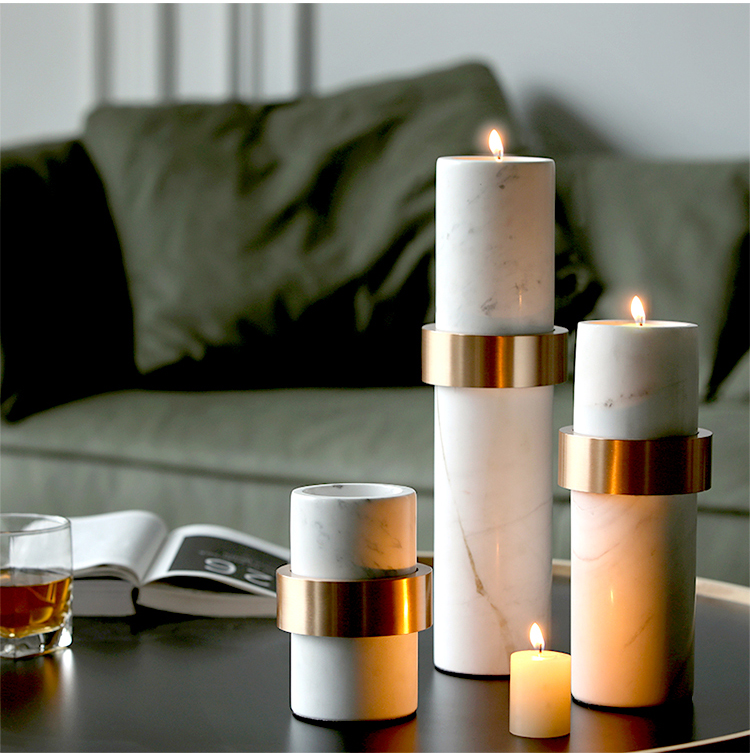 Nordic Modern Minimalist Restaurant White Cylinder Marble Candle Holder Decoration Home Living Room Dining Table Accessories