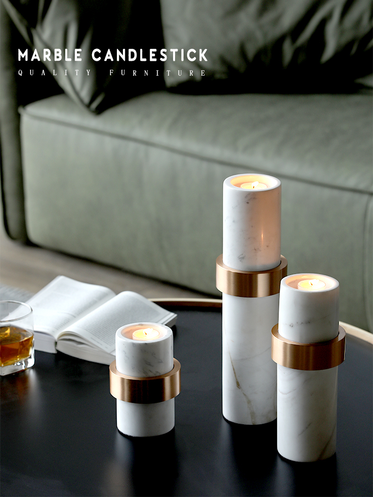 Nordic Modern Minimalist Restaurant White Cylinder Marble Candle Holder Decoration Home Living Room Dining Table Accessories