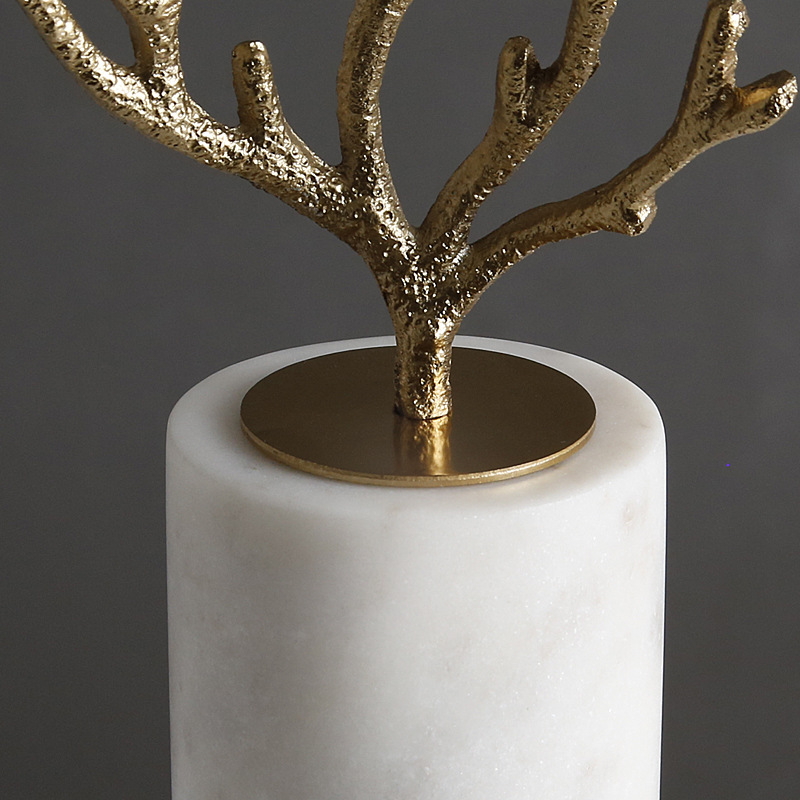Luxtry Gold Metal Coral Sculpture With White Cylinder Marble Stand Home Decoration Accessories Ornament Decorative Modern Art