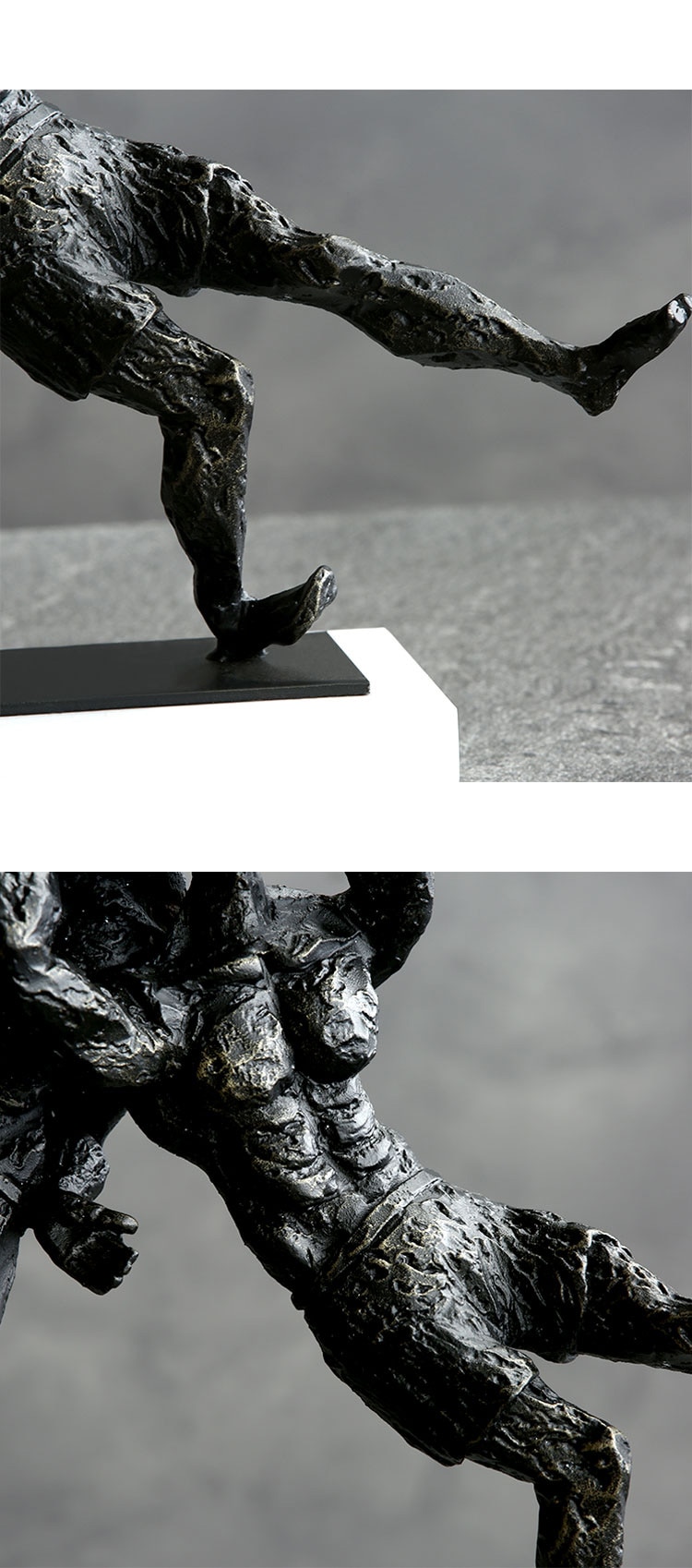 Modern Two Black Strong Men Doing Wrestling Statue Metal Sculpture Home Art Gift Figurines Home Decor White Marble Accessories