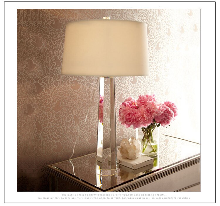Modern Lamp Octagon Solid Crystal Bedroom Bedside Lamp European Warm Wedding Decoration White Lampshade abajur para quarto