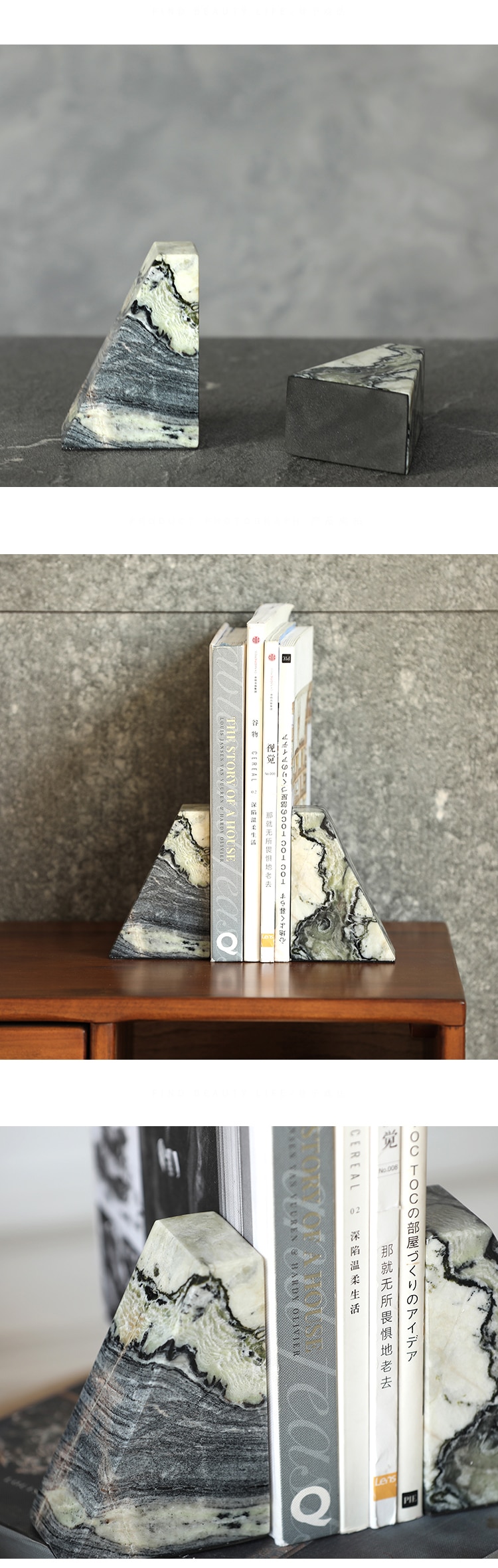 Modern Geometric Trapezoid Marble Ornament Bookcase DecorationBookend Home Living Room Office Desk Decorative Accessories Gifts