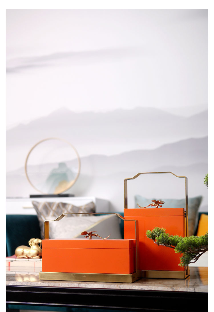 Creative Gold Copper Dragonfly Portable Storage Box Luxury Orange Wooden Storage Box Cloakroom Entrance Jewelry Box Ornaments