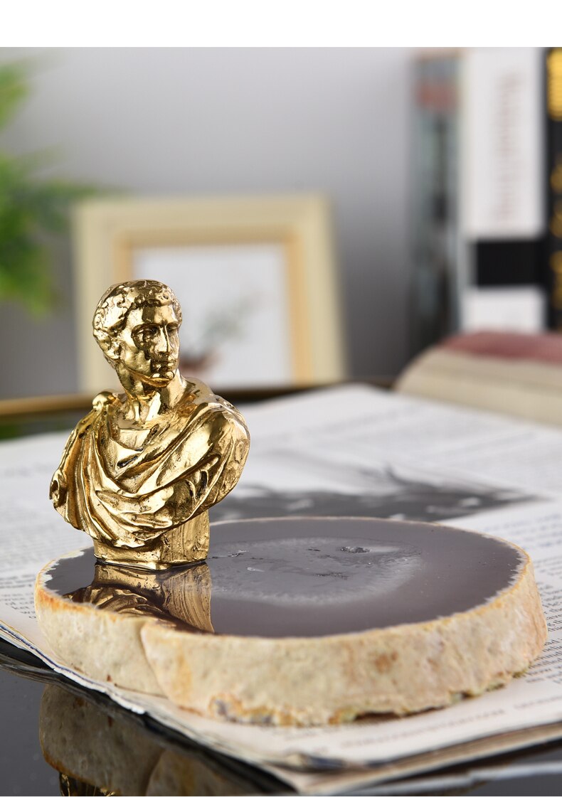 European Characters Gold Copper Caracalla Apollo Athena Raoccon Statue Home Crafts Room Decor Objects Office Agate Accessories