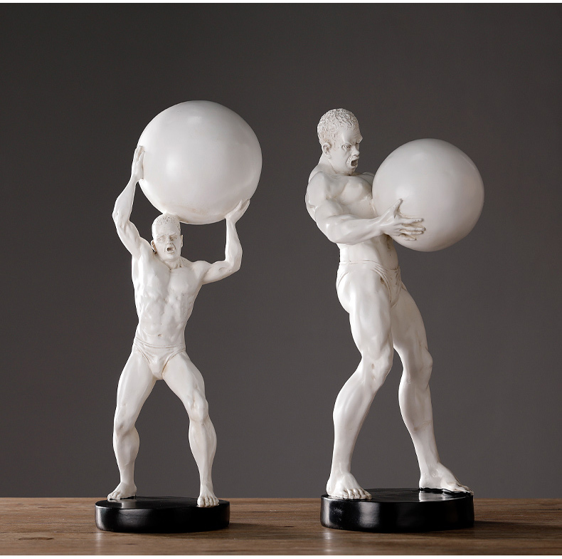 Modern Creative Hercules Man Holding A Ball Statue Home Crafts Room Decor Objects Office Resin Strong Athletic Figure Sculpture