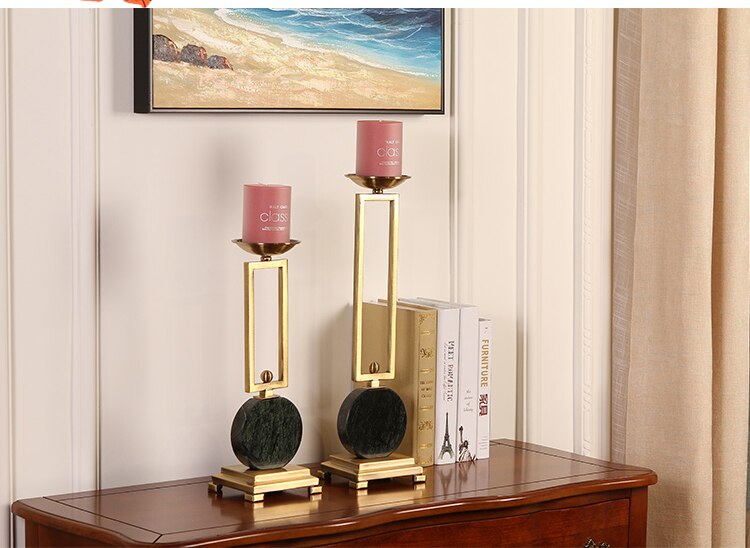 Modern Dining Table Green Marble Candle Holder Ornament Home Wedding Decoration Desktop Accessories Alloy Candle Holder Gifts