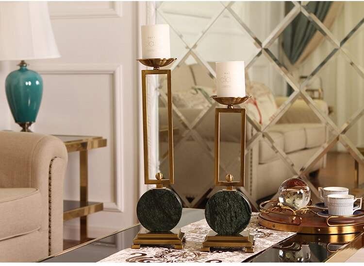 Modern Dining Table Green Marble Candle Holder Ornament Home Wedding Decoration Desktop Accessories Alloy Candle Holder Gifts