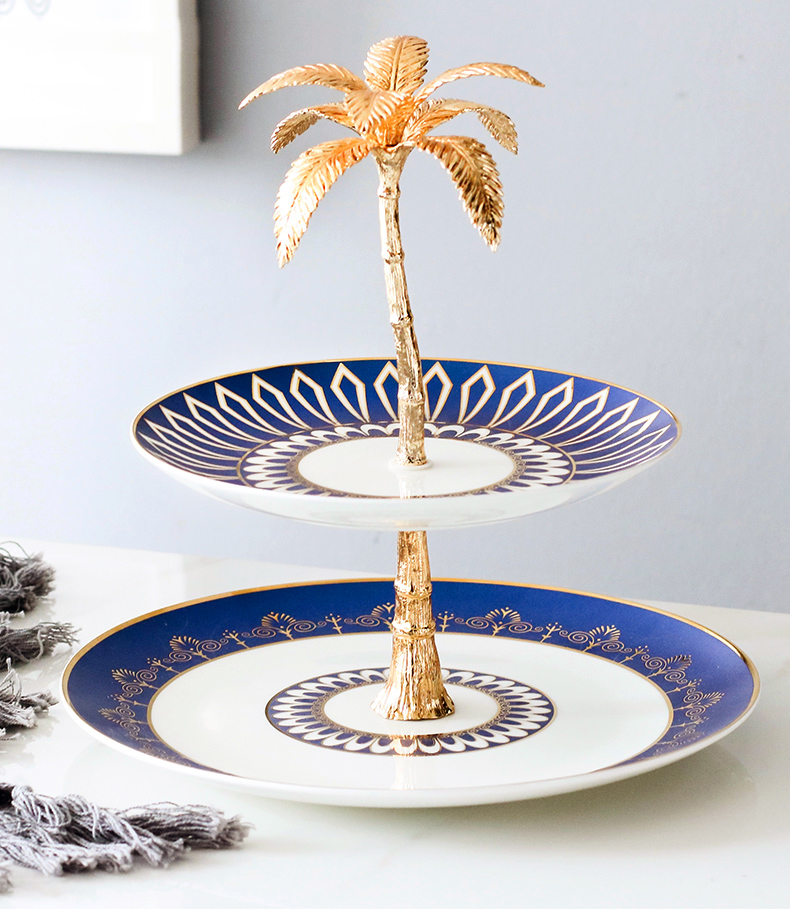 Gold Coconut Tree Statue Ceramic Plate Cake Candy Dessert Stand Rack Palm Tree Holder Home Party Festival Cake Tool Supplies