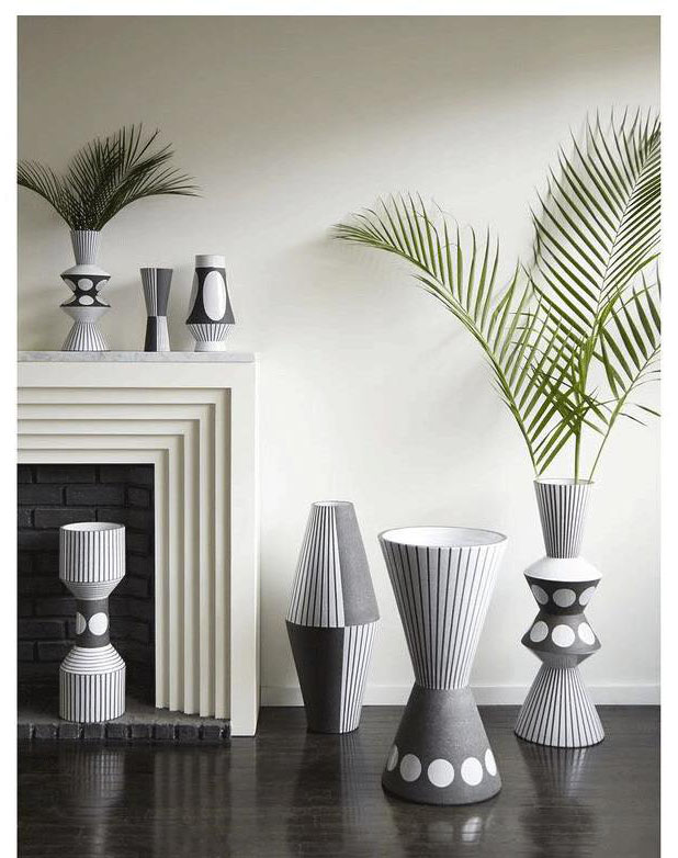 Geometric Symmetrical Black White Lines Ceramic Vase Modern Dining Table Countertop Flower Basin Wedding Decor Accessories Gifts