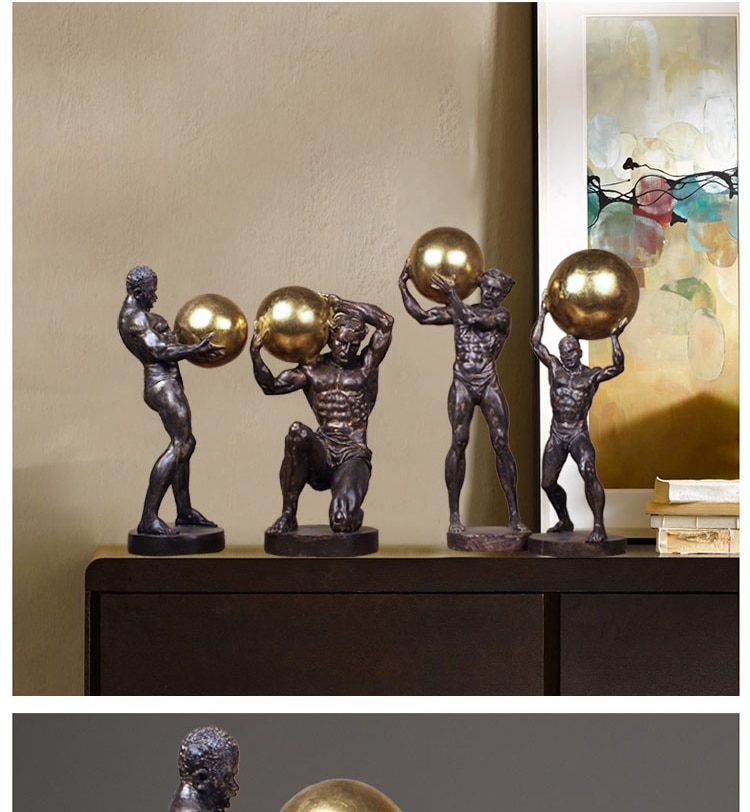 Hercules Man Holding A Golden Ball Statue Decoration Ornament Sculpture Home Office Desk Decorative Ornament Accessories Gifts
