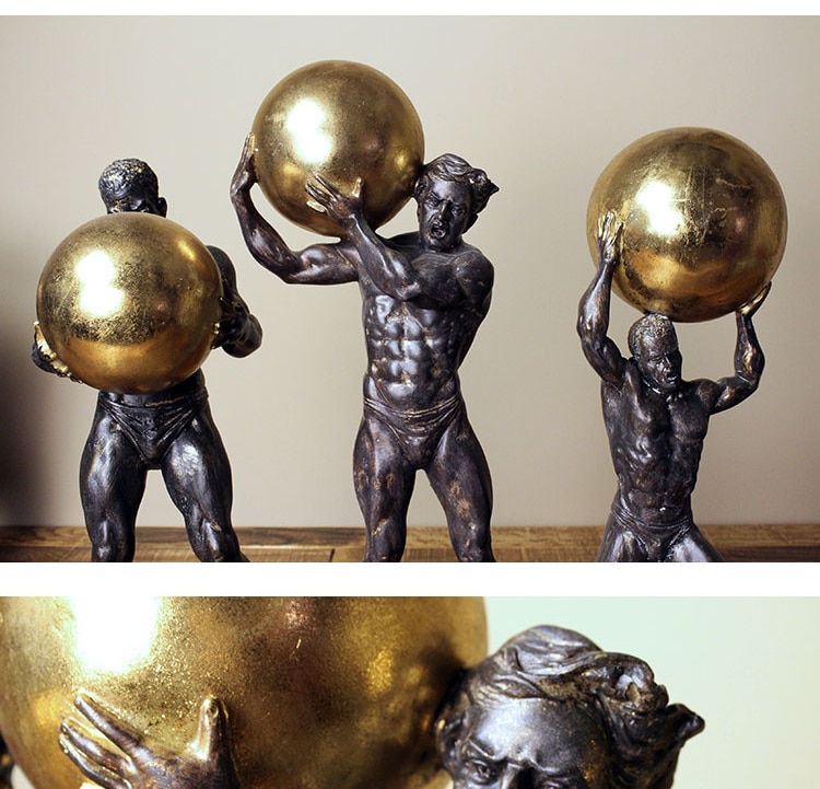 Hercules Man Holding A Golden Ball Statue Decoration Ornament Sculpture Home Office Desk Decorative Ornament Accessories Gifts