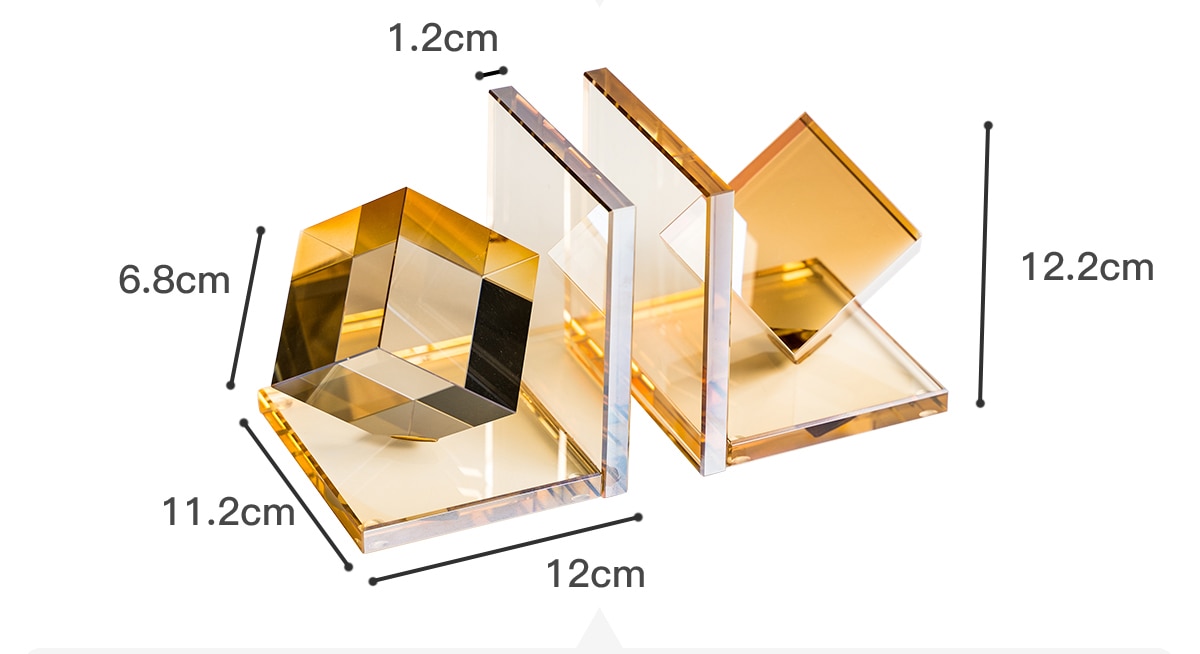 Luxury Modern Geometric Cube Amber Crystal Ornament Bookcase Decor Bookend Creative Decoration Desktop Accessories Artwork Gifts