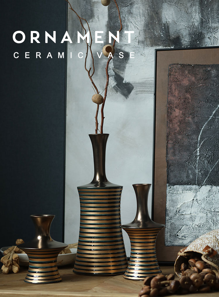 Special Creative Golden Stripes Ornaments Home Decor Ceramic Container Vase Desktop Accessories jarrones decorativos moderno