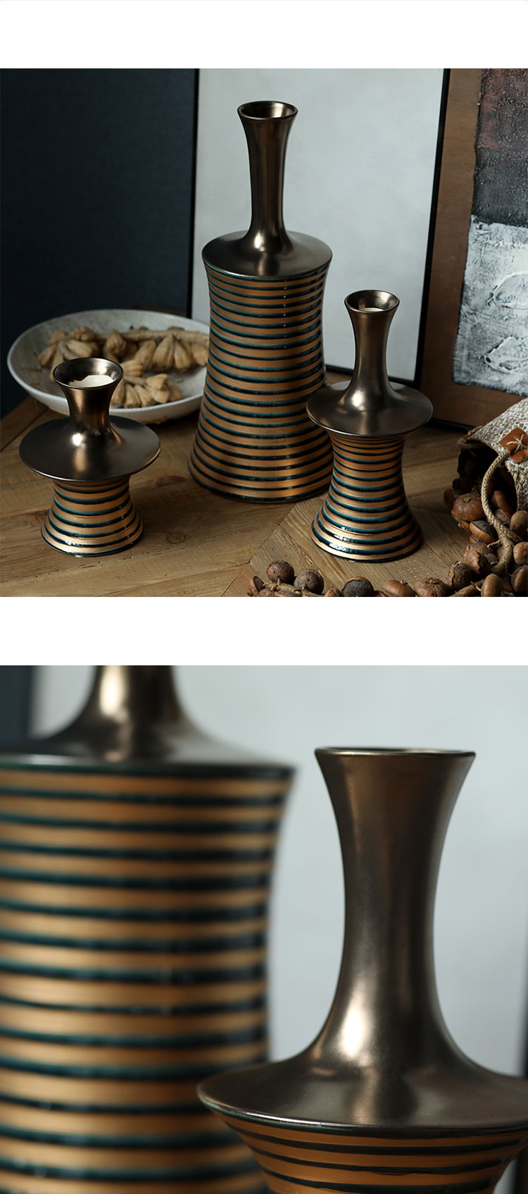 Special Creative Golden Stripes Ornaments Home Decor Ceramic Container Vase Desktop Accessories jarrones decorativos moderno