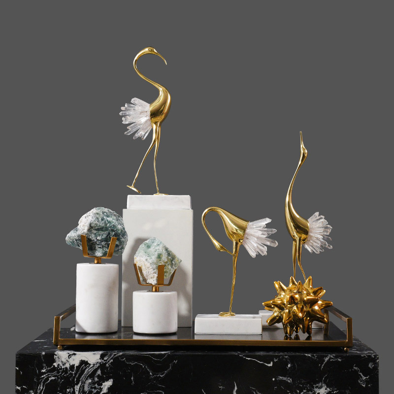 Modern Irregular Geometry Natural Spar With Gold Metal Frame Home Room Decor Accessories White Cylinder Marble Crafts Gifts