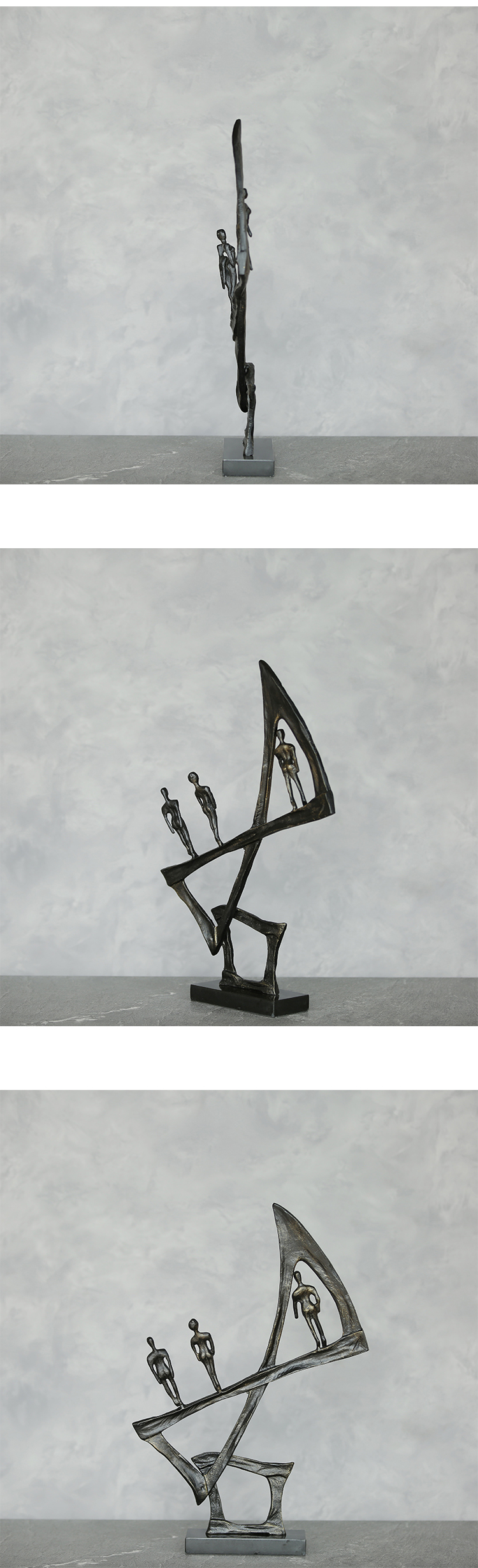 Nordic Three Abstract Metal Characters Standing On A Balance Frame Statue Modern Furnishing Office Living Room Art Decor Gifts