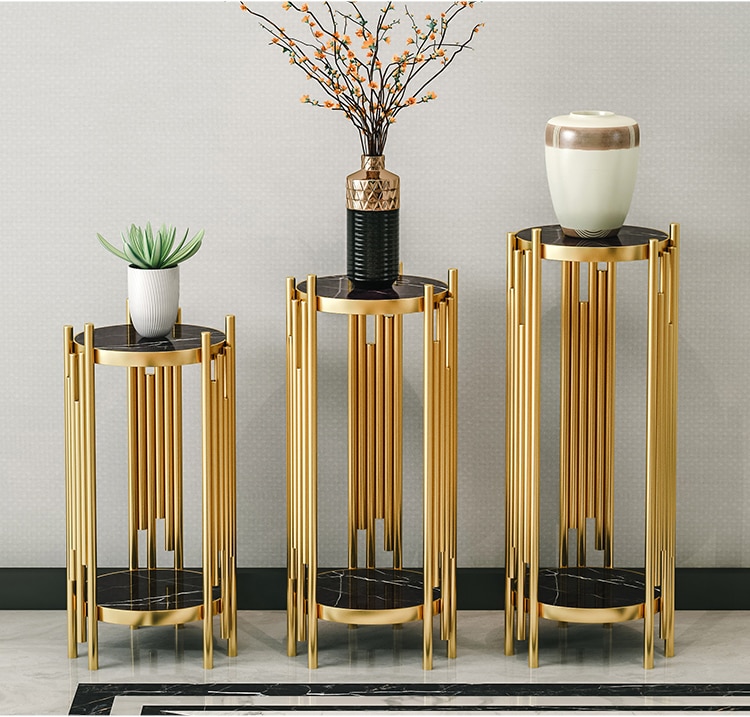 Luxury Modern Home Living Room Hotel Office Floor Decoration Frame Cabinet Gold Shelf Nordic Sofa Marble Flower Stand Ornament