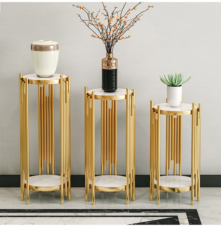 Luxury Modern Home Living Room Hotel Office Floor Decoration Frame Cabinet Gold Shelf Nordic Sofa Marble Flower Stand Ornament