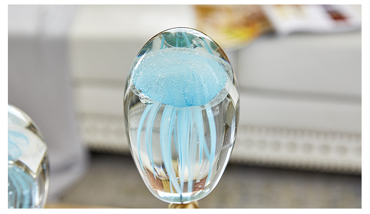 Moder Abstract Blue Glass Jellyfish Sculpture Statue Home Living Room Hotel Decoration Accessories Gift Geometry Metal Sculpture