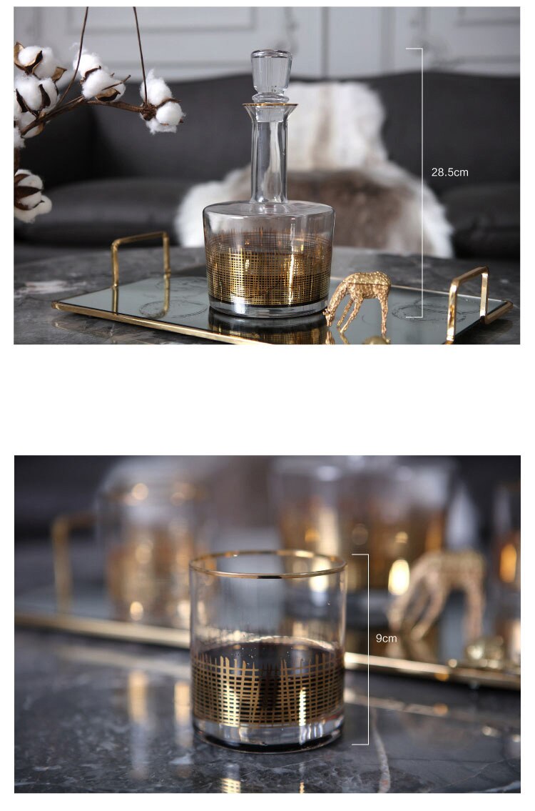 Golden Lineswhiskey Glass Scotch Glasses Round 9cm Glass Shaped Crystal Clear Glassware For Home Wine Bar Club Party Gifts