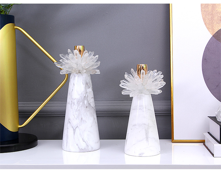 Luxury Crystal Flower Ornament Decoration Home Living Room Living Table Romantic Candlelight Dining Decor Marble Candlestick
