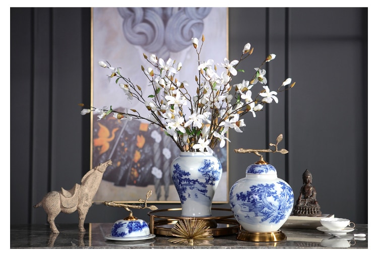 Luxury Vase Home Flower Arrangement Flower Living Room Modern Blue And White Porcelain Home Decoration Accessories Jar Ornaments