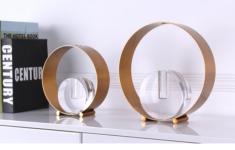 Nordic Geometric Metal Round Gold Vase Decoration Home Tabletop For Wedding Living Room Hotel Office Desk Decor Crystal Ornament