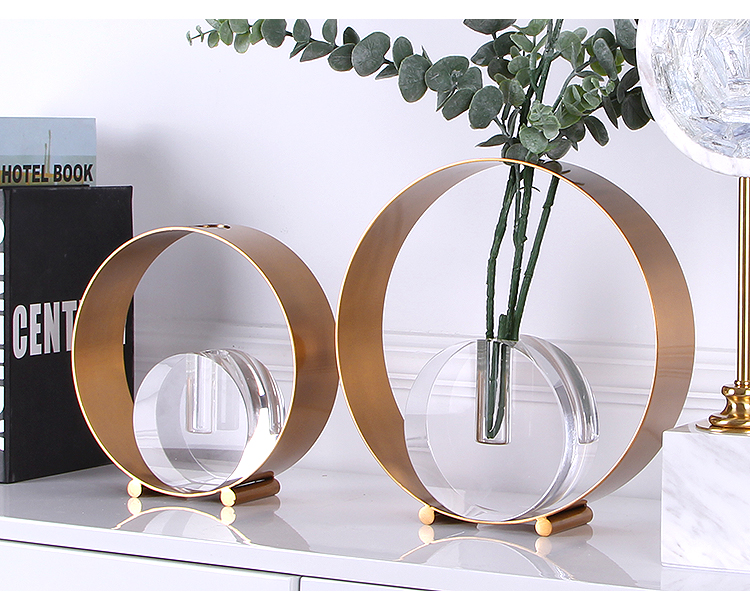 Nordic Geometric Metal Round Gold Vase Decoration Home Tabletop For Wedding Living Room Hotel Office Desk Decor Crystal Ornament