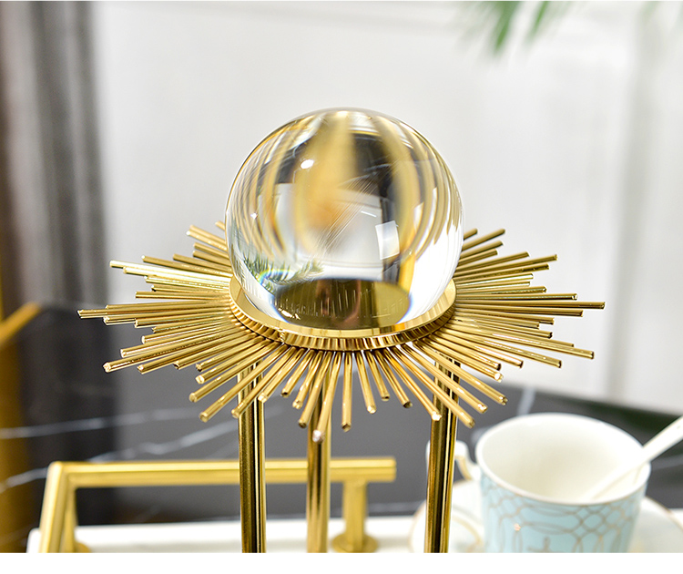 Luxurious Golden Metal Shelf Statues Sculptures Crystal Ball Decor Crafts Gifts Figurines Desktop Home Decoration Accessories