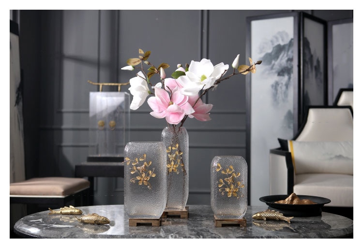 Luxurious Home Decor Art Vase Flower Vases Ornaments Inlaid Metal Diamond Butterfly And Flowers Plants Holder Glass Container