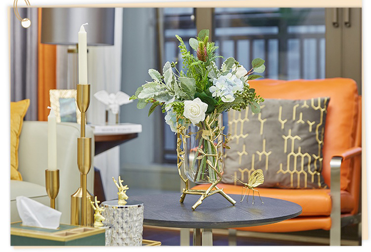 Creative Golden Brass Tree Branch Vase Luxtry Glass Vase Decoration Home Living Room Dining Table Flower Arrangement Vase