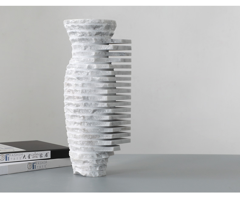 Modern Stacked Step Jazz White Marble Crafts Decor Vase Luxtry Tabletop Dried Flowers Art Vase Home Room Accessories Ornaments