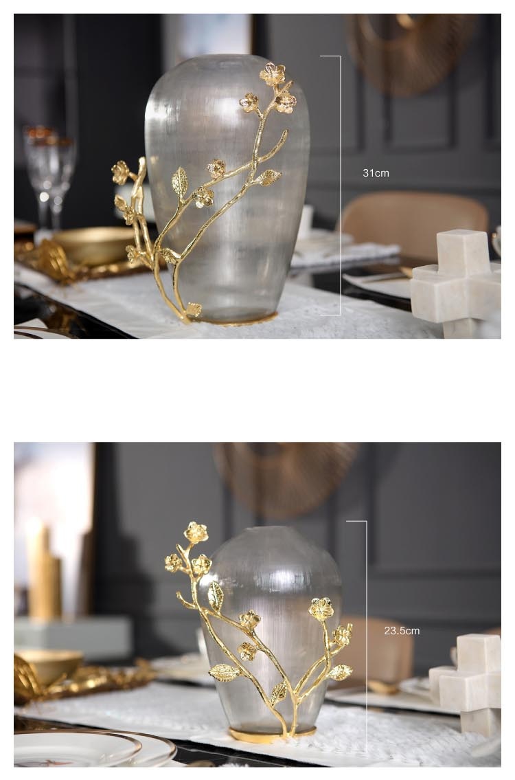 Luxurious Frosted Glass Vase With Golden Copper Twine Branches Crafts Home Office Tabletop Decoration Art Crafts Style Vase Gift