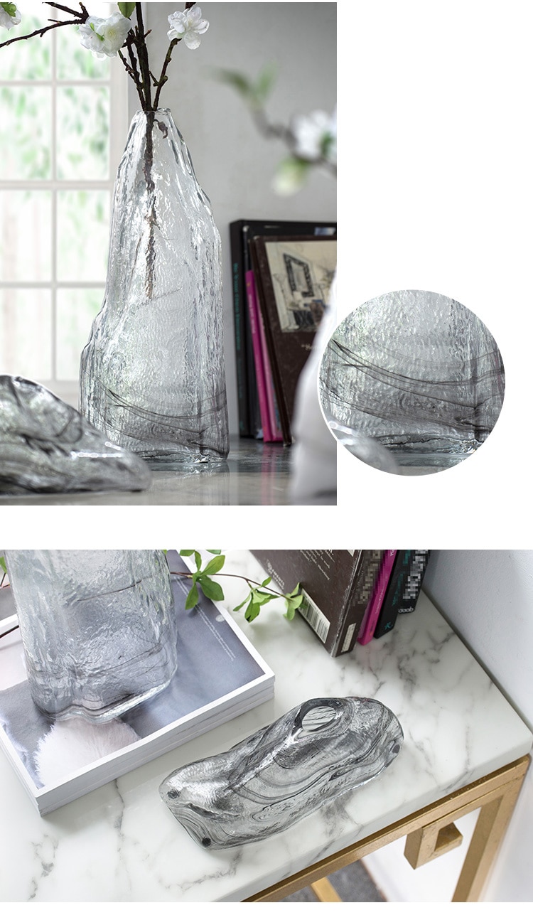 Creative Lnk Texture Mountain Shape Vase Crafts Flower Vases Decorative Ornaments Glass Vase For Home Living Room Hotel Office