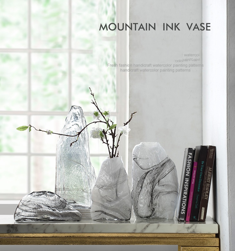Creative Lnk Texture Mountain Shape Vase Crafts Flower Vases Decorative Ornaments Glass Vase For Home Living Room Hotel Office
