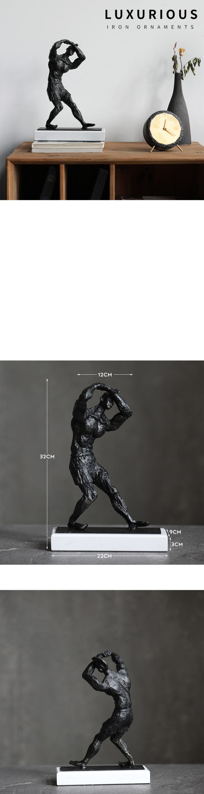 Modern Cast Iron Abstract Art Decoration Statue Artwork Strong Fitness Man Figurines Home Decoration Ornaments Accessories