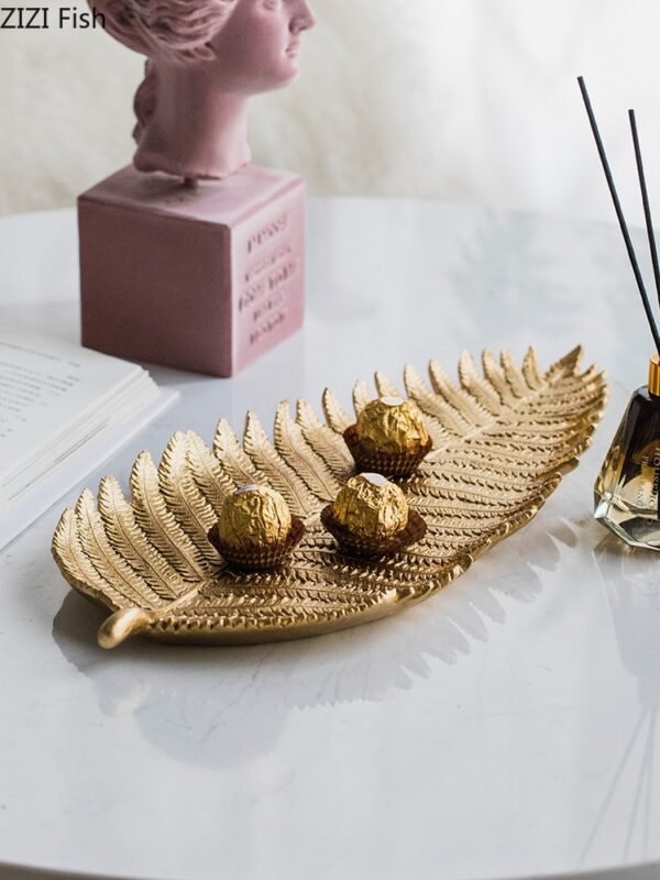 Creative Nordic modern Gold Resin leaf tray Desktop storage organization jewelry Crafts ornaments home decoration accessories اكسسوارات منزلية