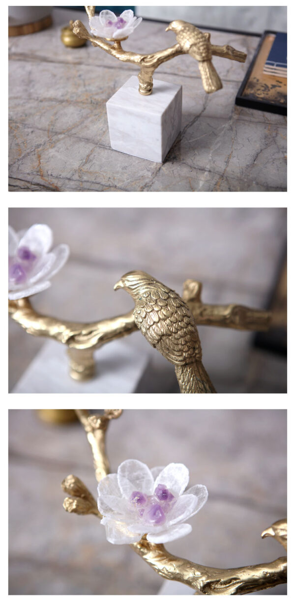 تمثال العصافير الذهبية على فرع النحاس اكسسوارات منزلية