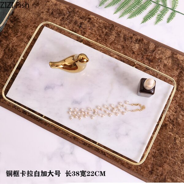 Nordic Natural Marble Tray Jewelry Ornaments Alloy Household Storage Decorative Display Plate West Point Jewelry Plate اكسسوارات منزلية