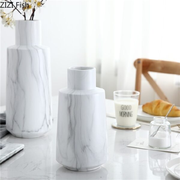 Nordic White Marble Pattern Simulation Dry Vase Ceramic Flower Inserter Modern Minimalist Decoration Table Decoration اكسسوارات منزلية