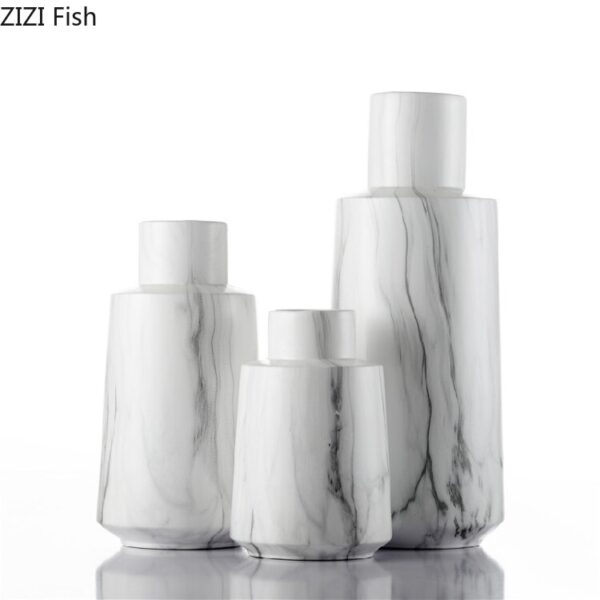 Nordic White Marble Pattern Simulation Dry Vase Ceramic Flower Inserter Modern Minimalist Decoration Table Decoration اكسسوارات منزلية