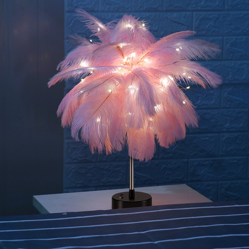 LED Fairy Table Lamp - Adjustable Feather Desk Light Warm White Table Lamp Night Light for Home Decor